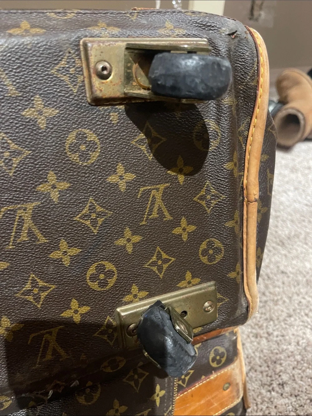 Louis Vuitton Brown Monogram Rolling Suitcase with Tan Trim
